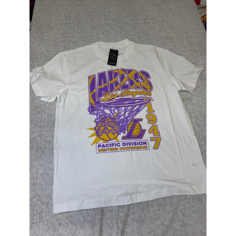 Original Use NBA Los Angeles Lakers Graphic Tee White Purple Gold Men Medium NWT